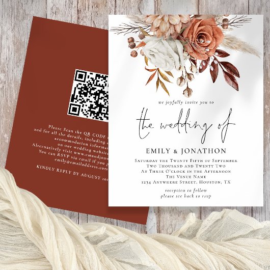 Budget Rustic Terracotta Florals QR Code Weddensch