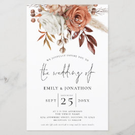 Budget Rustic Terracotta Florals QR Wedding Invite