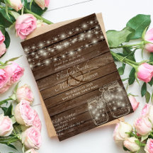 Budget Rustic Wedding Invitation Mason Jars Lights
