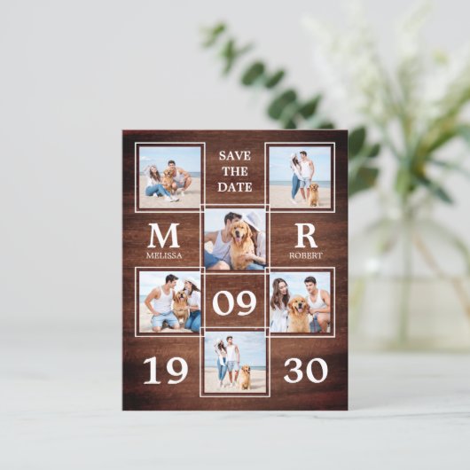 Budget Rustic Wedding Photo Collage Save the Date (Staand voorkant)