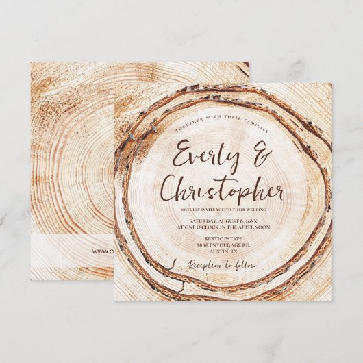 Budget Rustic Wedding Wood snijdt Slice  Kaart (Voorkant / Achterkant)