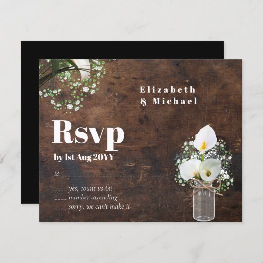 Budget Rustic White Calla Lily Wedding RSVP (Voorkant / Achterkant)