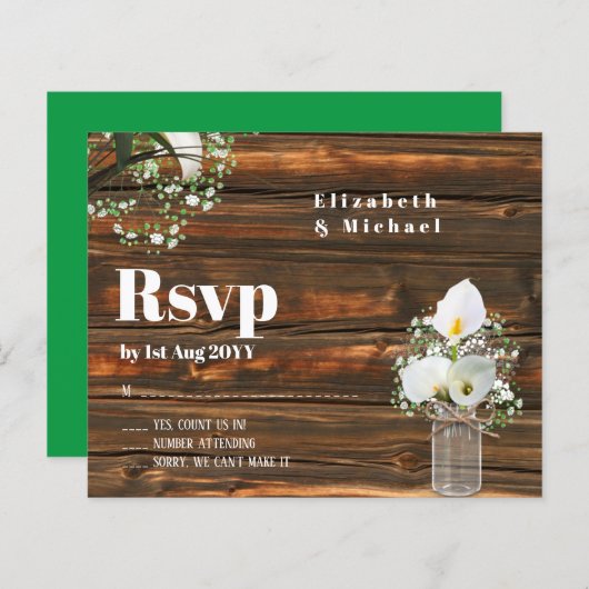 Budget Rustic White Calla Lily Wedding RSVP (Voorkant / Achterkant)