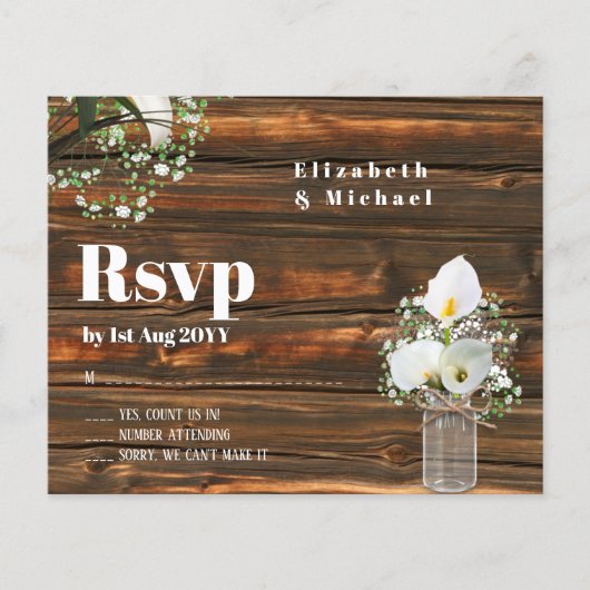 Budget Rustic White Calla Lily Wedding RSVP (Voorkant)