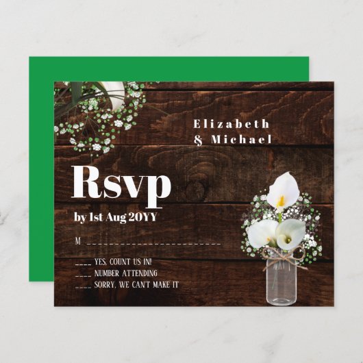 Budget Rustic White Calla Lily Wedding RSVP (Voorkant / Achterkant)