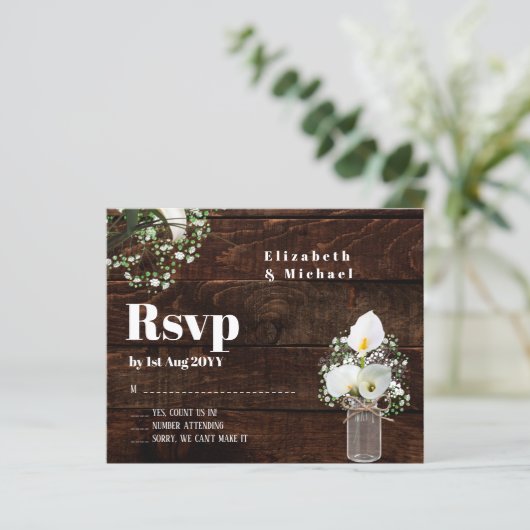 Budget Rustic White Calla Lily Wedding RSVP (Staand voorkant)