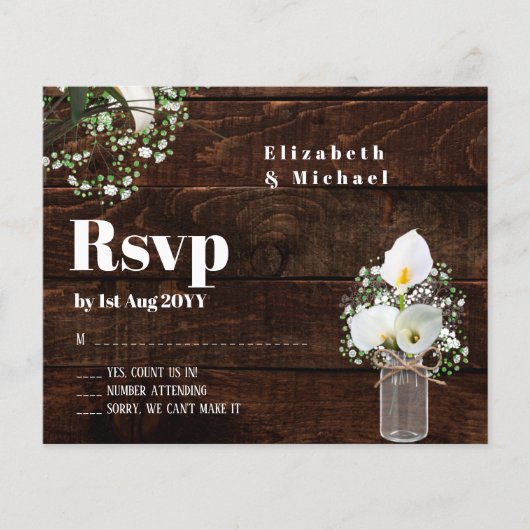 Budget Rustic White Calla Lily Wedding RSVP (Voorkant)