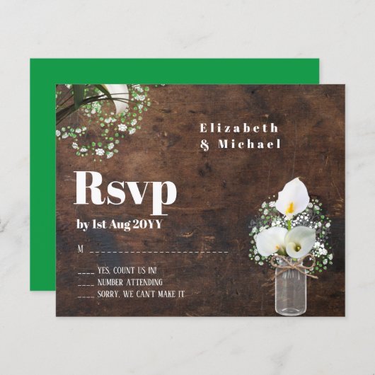 Budget Rustic White Calla Lily Wedding RSVP (Voorkant / Achterkant)