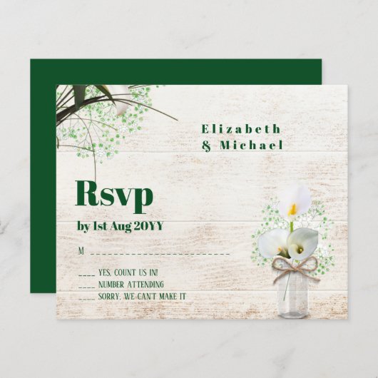 Budget Rustic White Calla Lily Wedding RSVP (Voorkant / Achterkant)