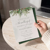 Budget Rustic Winter Groen Huwelijksuitnodiging