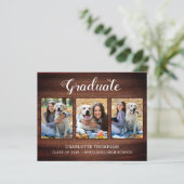 Budget Rustic Wood 3 Foto Afstuderen Uitnodiging (Staand voorkant)