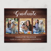 Budget Rustic Wood 3 Foto Afstuderen Uitnodiging (Voorkant)