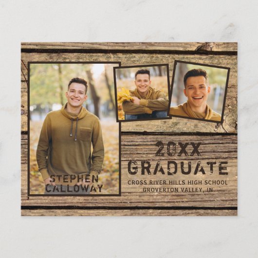 Budget Rustic Wood Afstuderen 4 Foto aankondiging (Voorkant)