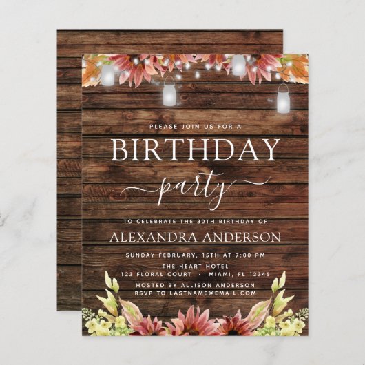 Budget Rustic Wood Autumn Sunflower 30th Birthday (Voorkant / Achterkant)