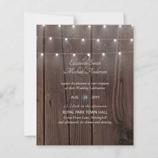 Budget RUSTIC Wood Bruiloft nodigt uit in envelopp (Voorkant)