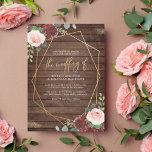 Budget Rustic Wood Burgundy & Geometric Wedding<br><div class="desc">Het ontwerp van deze begroting is voorzien van een roestachtige achtergrond met handbeschilderde waterverf bloemen in prachtige, wazige roze en bruine schoppen met eucalyptus en sage-groene bladeren. Er is een faux goud geometrisch lijst rond uw gebeurtenisdetails met "de bruiloft van"in manuscriptbrief. In de linker- en rechterbovenhoeken van de onderkant zijn...</div>