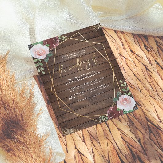 Budget Rustic Wood Burgundy & Geometric Wedding