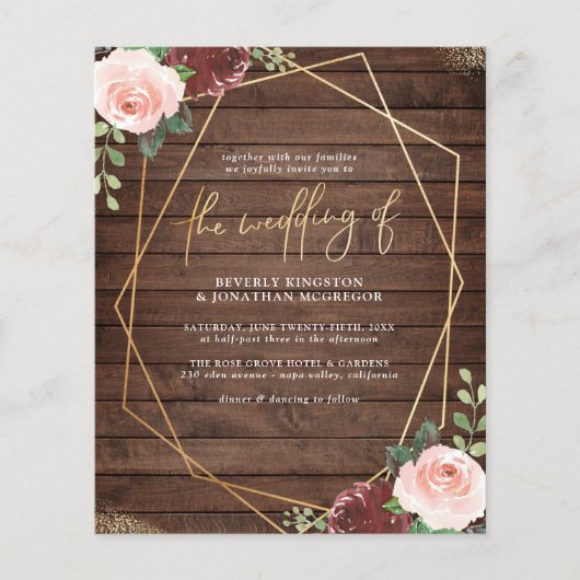 Budget Rustic Wood Burgundy & Geometric Wedding (Voorkant)