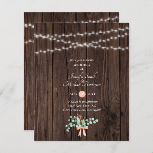Budget Rustic Wood Coral Greenery Wedding (Voorkant / Achterkant)