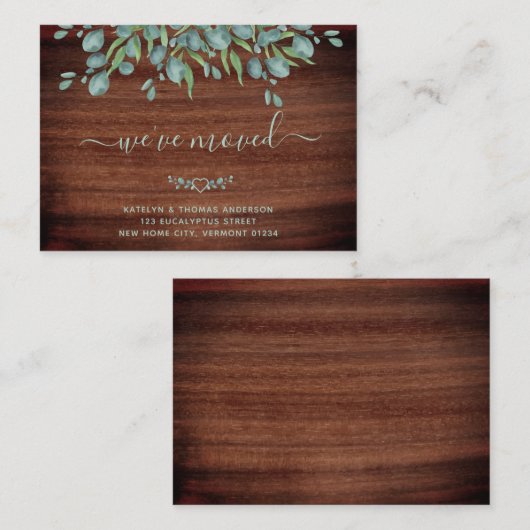 Budget Rustic Wood Eucalyptus Moving Announge Notitiekaartje (Voorkant / Achterkant)