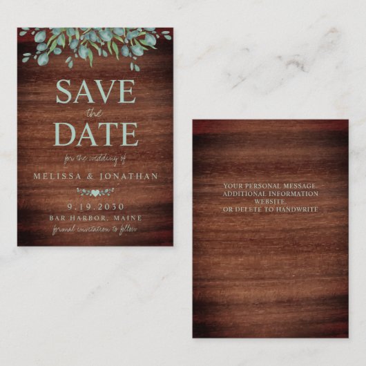 Budget Rustic Wood Greenery sparen de datum Notitiekaartje (Voorkant / Achterkant)