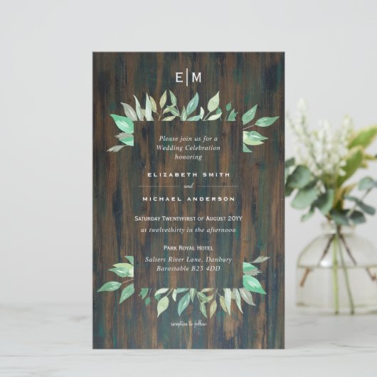 BUDGET Rustic Wood Greenery Wedding Invitations A9 (Staand voorkant)