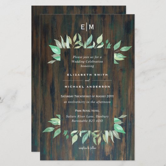 BUDGET Rustic Wood Greenery Wedding Invitations A9 (Voorkant / Achterkant)