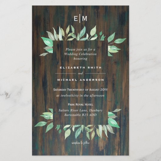 BUDGET Rustic Wood Greenery Wedding Invitations A9 (Voorkant)