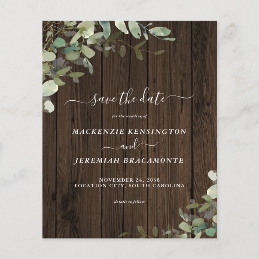 Budget Rustic Wood Greenery Wedding Save the Date (Voorkant)