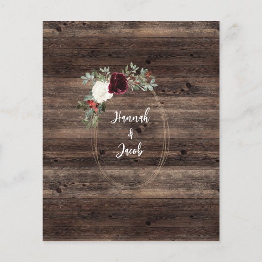 Budget Rustic Wood Kerstbruiloft Uitnodiging (Achterkant)