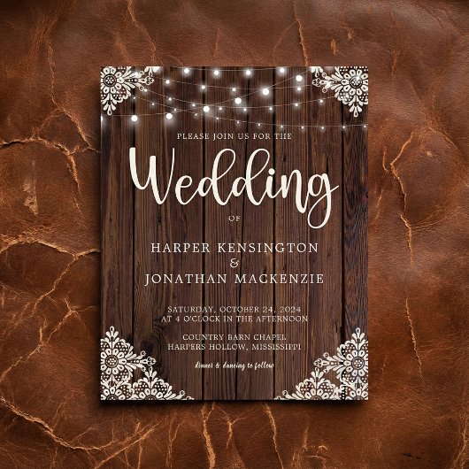 Budget Rustic Wood Lace String Lights Wedding