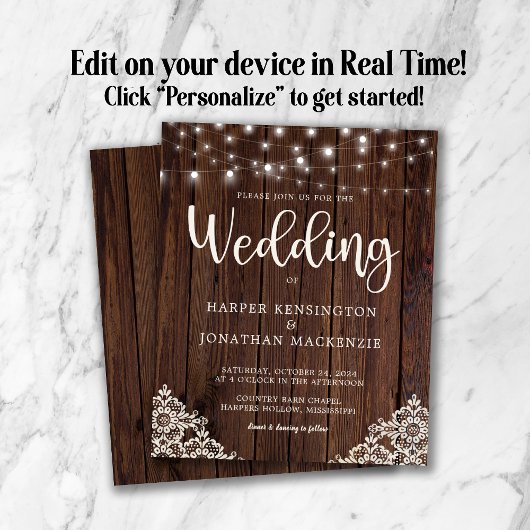 Budget Rustic Wood Lace String Lights Wedding