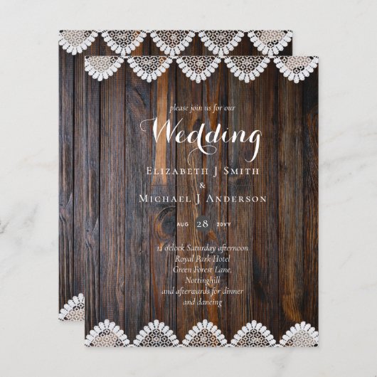 BUDGET Rustic Wood Lace Weddenschap (Voorkant / Achterkant)