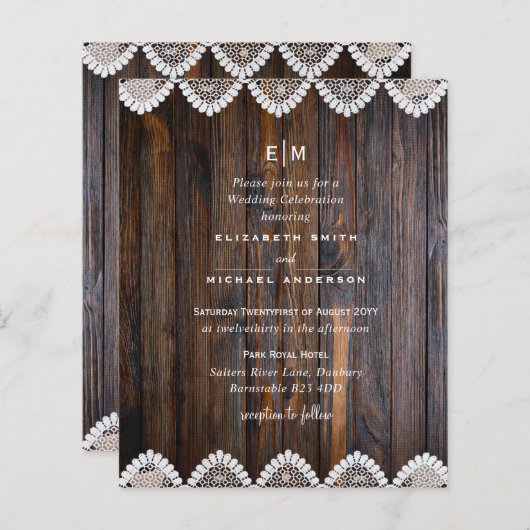 BUDGET Rustic Wood Lace Weddenschap (Voorkant / Achterkant)