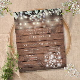 Budget Rustic Wood Licht Mason Jar Wedding Invite