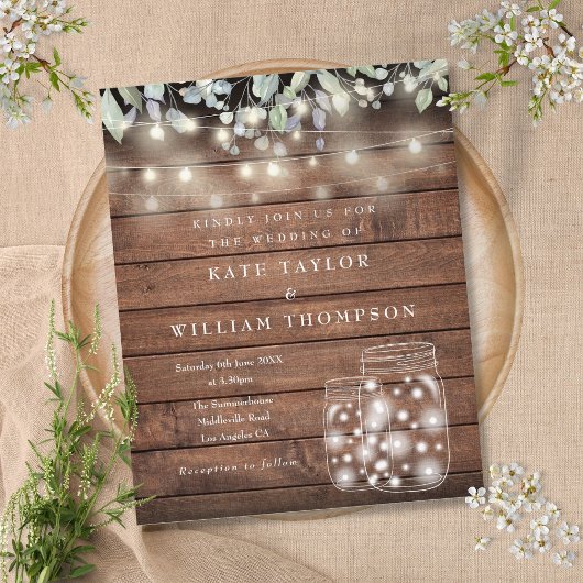 Budget Rustic Wood Licht Mason Jar Wedding Invite