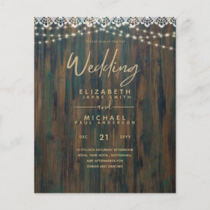 BUDGET RUSTIC WOOD LIGHTS LACE Wedding Invite Flye Flyer