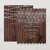 Budget Rustic Wood Lights Lace Wedding Invites (Voorkant / Achterkant)