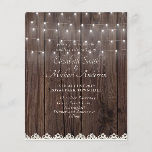 Budget Rustic Wood Lights Lace Wedding Invites (Voorkant)