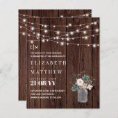 Budget Rustic Wood Mason Jar Lights Wedding Invite (Voorkant / Achterkant)