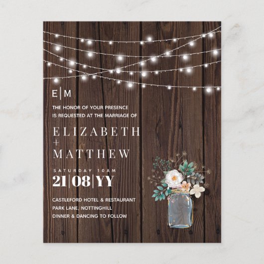 Budget Rustic Wood Mason Jar Lights Wedding Invite (Voorkant)