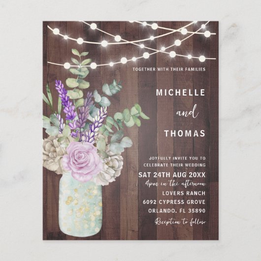 Budget Rustic Wood Mason Jar Wedding Uitnodiging (Voorkant)