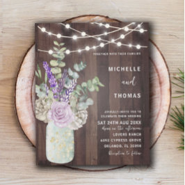 Budget Rustic Wood Mason Jar Wedding Uitnodiging