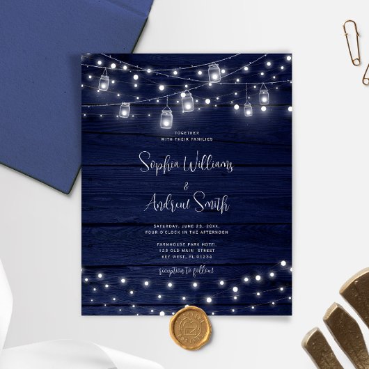 Budget Rustic Wood Mason Jars Wedding Uitnodiging