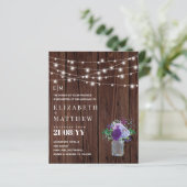 Budget Rustic Wood Paars Mint Wedding Invites (Staand voorkant)