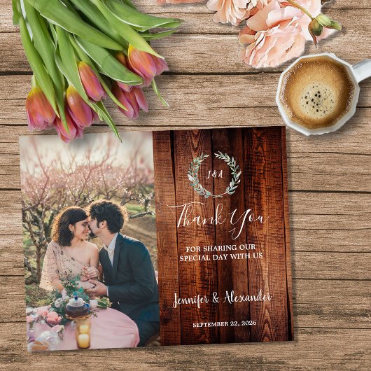 Budget rustic wood photo Thank you wedding Flyer