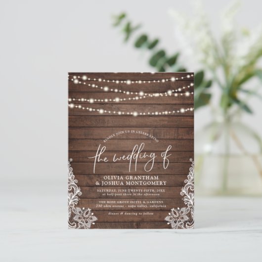 Budget Rustic Wood String Lights & Lace Wedding (Staand voorkant)