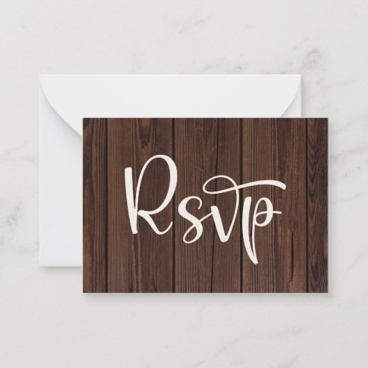 BUDGET Rustic Wood String Lights Lace Wedding RSVP Notitiekaartje (Achterkant)