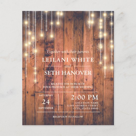 Budget Rustic Wood String Lights Wedding Invite (Voorkant)