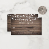 Budget Rustic Wood String Lights Wedding RSVP Kaar Notitiekaartje (Voorkant / Achterkant in situ)